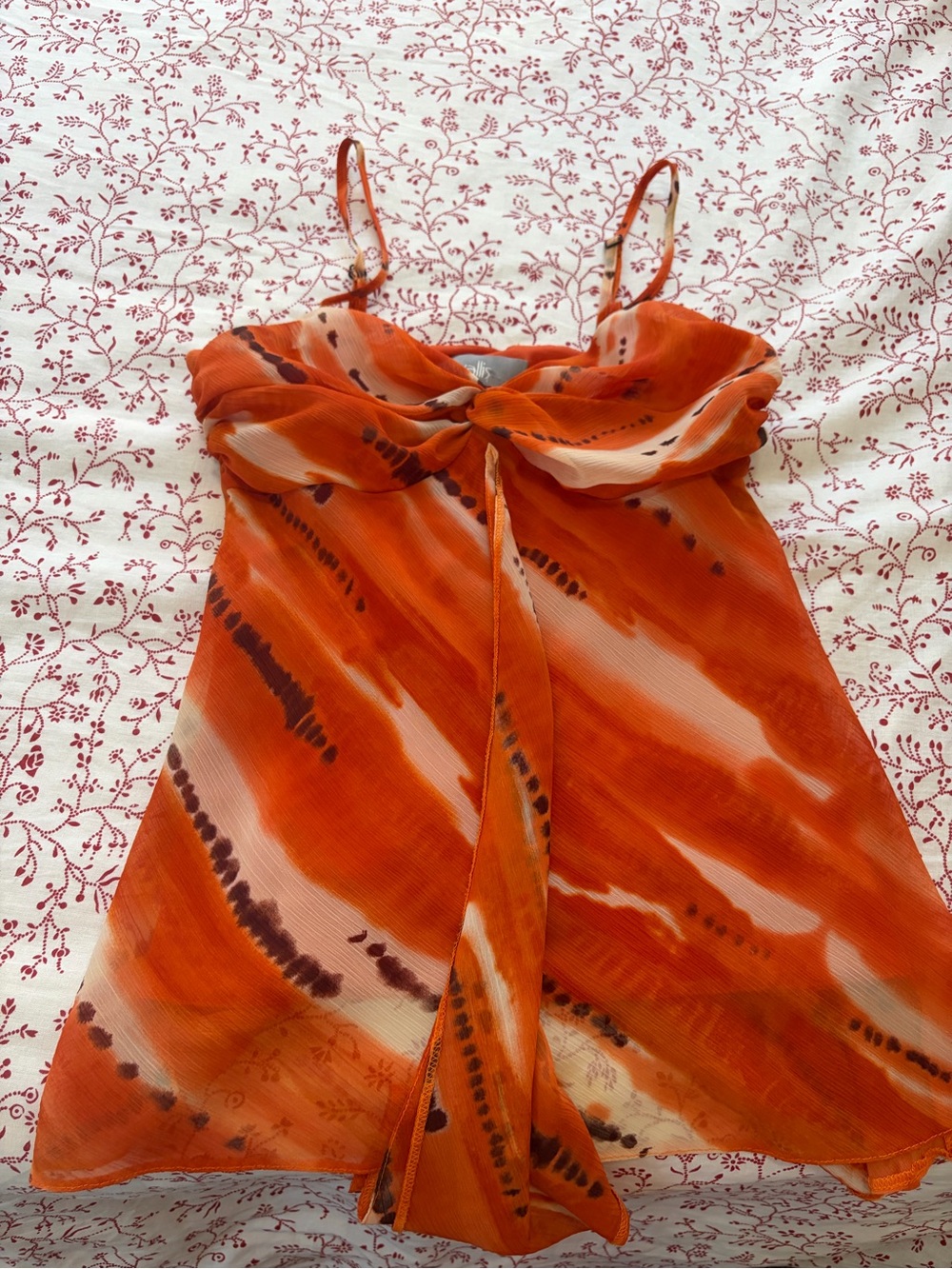 Wallis Orange and Cream Tie-Front Spaghetti Strap Top